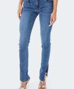 S12004_BLUE Stretchy Low-Rise Slit Jeans