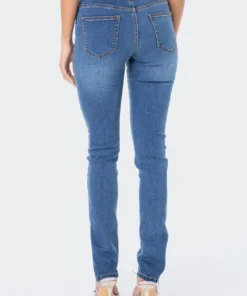 S12004_BLUE Stretchy Low-Rise Slit Jeans