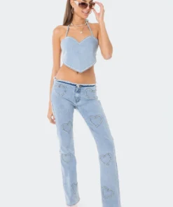 S11949_BLUE New In Pearly Heart Denim Top