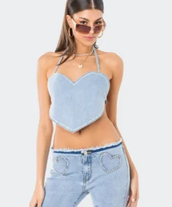 S11949_BLUE New In Pearly Heart Denim Top
