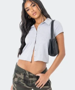 S12008_GRAY Button-Up Shirt Living Dolls