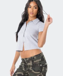 S12008_GRAY Button-Up Shirt Living Dolls