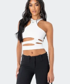S11955_WHITE Maddy Cut-Out Top