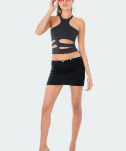 S11955_BLACK Maddy Cut-Out Top New In