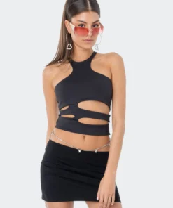 S11955_BLACK Maddy Cut-Out Top New In