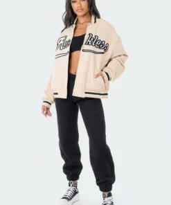 3018_beige Team Reckless Oversized Baseball Jacket Jackets & Coats