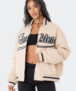 3018_beige Team Reckless Oversized Baseball Jacket Jackets & Coats