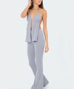 S11957_BLUE Claire Ribbed Open-Back Top New In