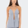 S11957_BLUE Claire Ribbed Open-Back Top New In