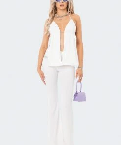 S11957_WHITE Claire Ribbed Open-Back Top