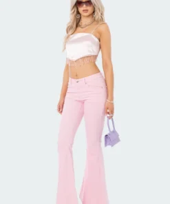 S11974_PINK Beaded Satin Open-Back Top New In