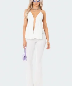 S11958_WHITE Claire Ribbed Flared Pants Living Dolls