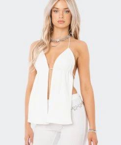 S11957_WHITE Claire Ribbed Open-Back Top