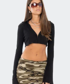 S11636_BLACK Babylock Waffle Crop Top Living Dolls