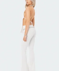 S11958_WHITE Claire Ribbed Flared Pants Living Dolls