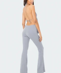 S11957_BLUE Claire Ribbed Open-Back Top New In