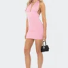 S11983_PINK Cassie Gathered Halter Dress