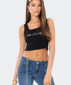 S11206_BLACK New In Heaven Diamond Tank Top