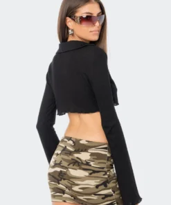 S11636_BLACK Babylock Waffle Crop Top Living Dolls