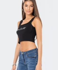 S11206_BLACK New In Heaven Diamond Tank Top