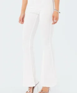 S11958_WHITE Claire Ribbed Flared Pants Living Dolls