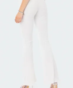 S11958_WHITE Claire Ribbed Flared Pants Living Dolls