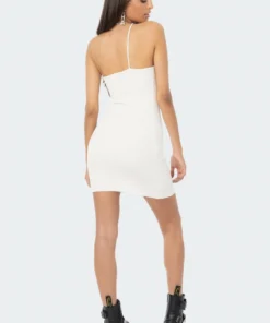 S11970_CREAM Knitted Asymmetrical Mini Dress New In