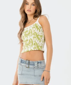 S12143_GREEN Say It To My Face Ribbed Tank Top Babe Fest