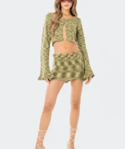 S12006_GREEN New In Ayden Knitted Mini Skirt