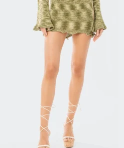 S12006_GREEN New In Ayden Knitted Mini Skirt