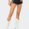 S12021_BLACK Babe Fest Karma Lace-Up Denim Shorts