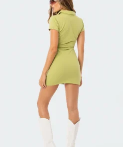 S12032_GREEN New In Aurora Collared Mini Dress