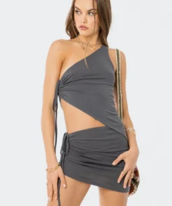 S12160_GRAY Frankie Drawstring Mini Skirt