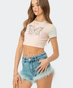 S12100_pink Flutter By Cropped T-Shirt