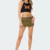 S12167_GREEN New In Utility Stretch Mini Skirt
