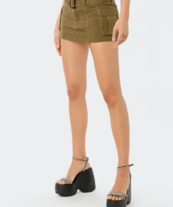 S12167_GREEN New In Utility Stretch Mini Skirt