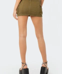 S12167_GREEN New In Utility Stretch Mini Skirt