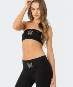 S12200_black New In Rhinestone Butterfly Tube Top