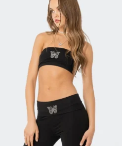 S12200_black New In Rhinestone Butterfly Tube Top