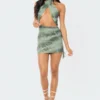 S12101_GREEN Ivy Printed Mesh Mini Dress New In