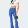 1031_BLUE Luna Faux Leather Flare Jeans New In