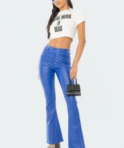 Edikted Shop 27 1031_BLUE Luna Faux Leather Flare Jeans New In