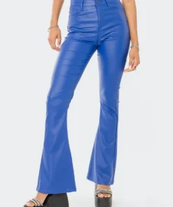 1031_BLUE Luna Faux Leather Flare Jeans New In