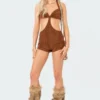 S12203_BROWN Elisha Faux Suede Romper