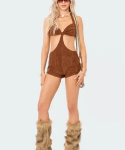 S12203_BROWN Elisha Faux Suede Romper