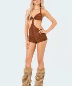S12203_BROWN Elisha Faux Suede Romper