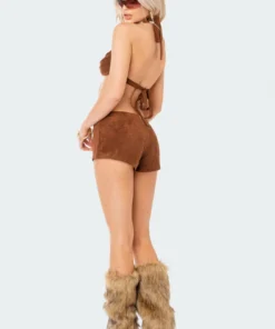 S12203_BROWN Elisha Faux Suede Romper