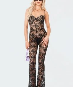 S12043_BLACK Cynthia Lace Cup Jumpsuit New In