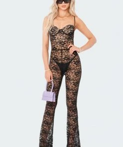 S12043_BLACK Cynthia Lace Cup Jumpsuit New In
