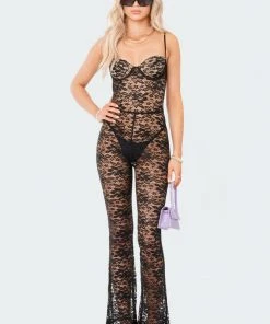 S12043_BLACK Cynthia Lace Cup Jumpsuit New In